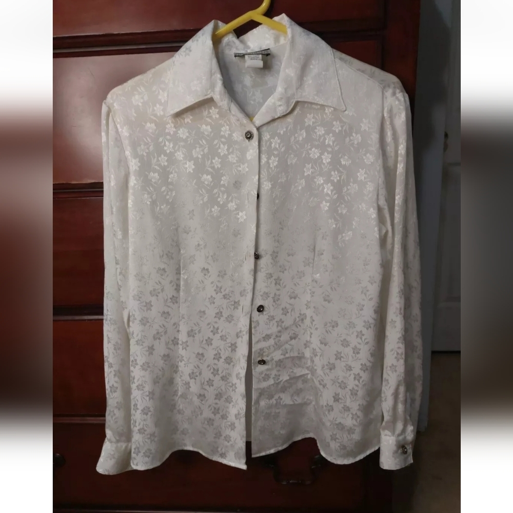 Vintage 80s white floral button up Notations Size 8‎